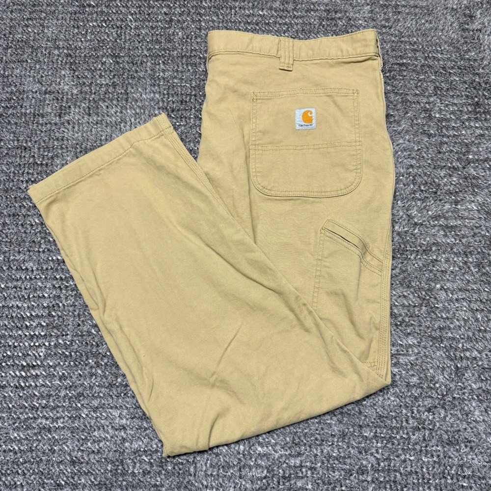 Carhartt Mens Rugged Flex Relaxed Fit‎ Work Pants 44x32 Tan Canvas Carpenter
